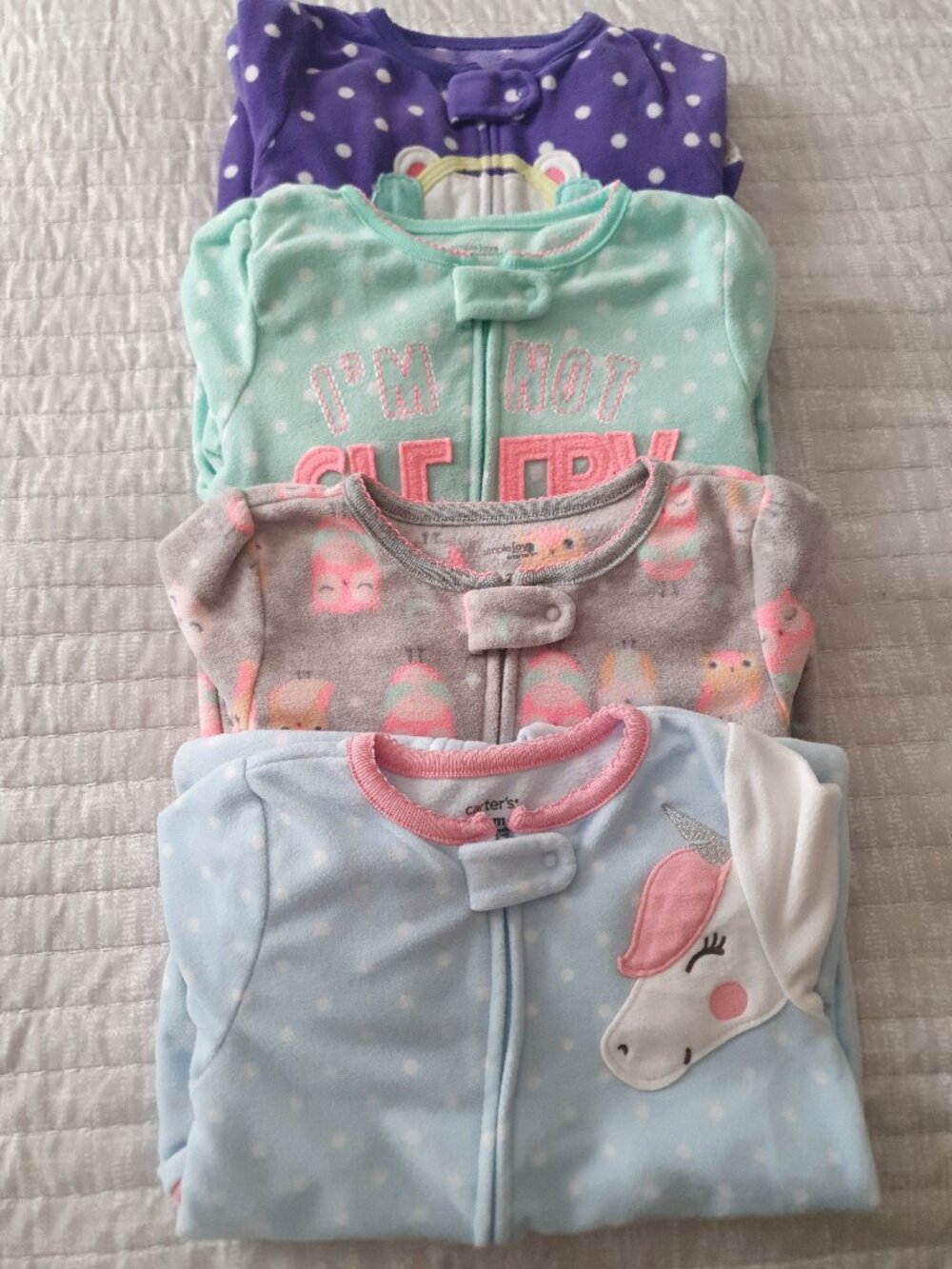 Lot of 4 Carter's Toddler Fleece Zipper Pajama Sleepers Size 24M / 2T